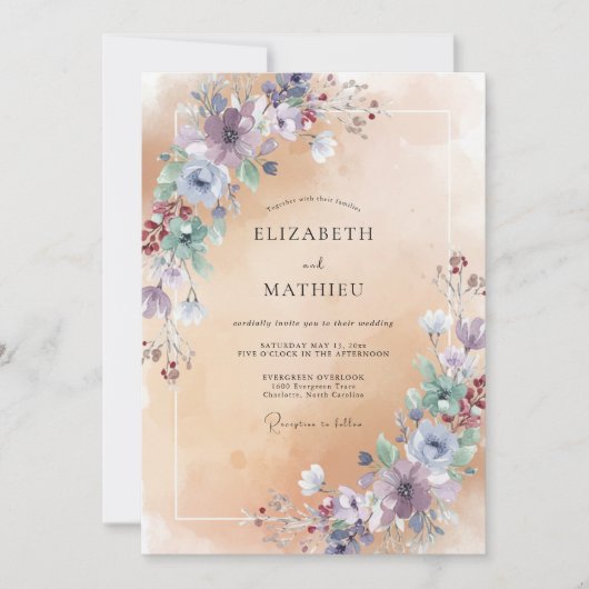 Champagner-Amethyst-Pfingstrosen-Hochzeit Einladung (Vorderseite)