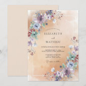 Champagner-Amethyst-Pfingstrosen-Hochzeit Einladung (Vorne/Hinten)