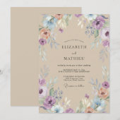 Champagner Amethyst Wildblumen-Hochzeit Einladung (Vorne/Hinten)