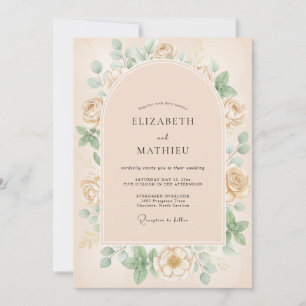 Champagner-Aprikosen-Rosen-Hochzeit Einladung