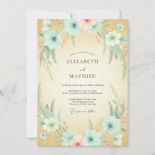 Champagner-Aqua-Anemone-Hochzeit Einladung