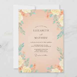 Champagner-Aqua-Laub-Eukalyptus-Hochzeit Einladung