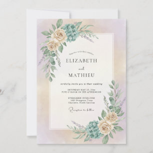 Champagner-Aquamarin-Pfingstrosen-Hochzeit Einladung