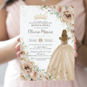 Champagner Beige Creme Blumen Prinzessin Quinceane Einladung