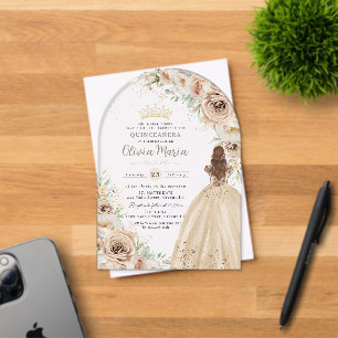 Champagner Beige Creme Floral Prinzessin Quinceañe Acryleinladungen