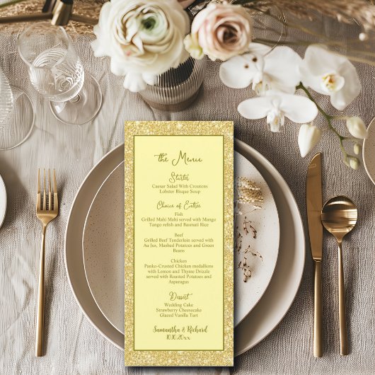 Champagner Beige Gold Glitzer 4x9" Hochzeitsmenü Menükarte