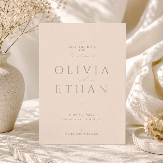 Champagner-Beige Moderne Editoriale Hochzeit Save The Date