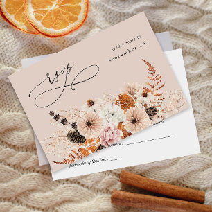 Champagner Beige & Orange Rustic Floral w Meetings RSVP Karte