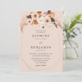 Champagner Beige & Orange Rustikale Blumenhochzeit Einladung (Stehend Vorderseite)