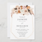 Champagner Beige & Orange Rustikale Blumenhochzeit Einladung (Vorderseite)