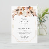 Champagner Beige & Orange Rustikale Blumenhochzeit Einladung (Stehend Vorderseite)