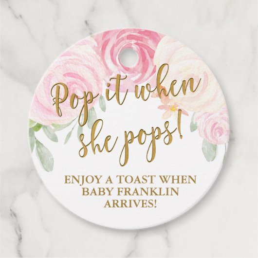 Champagner bevorzugen Pop, wenn sie Pop Pink Flora Geschenkanhänger (Vorderseite)