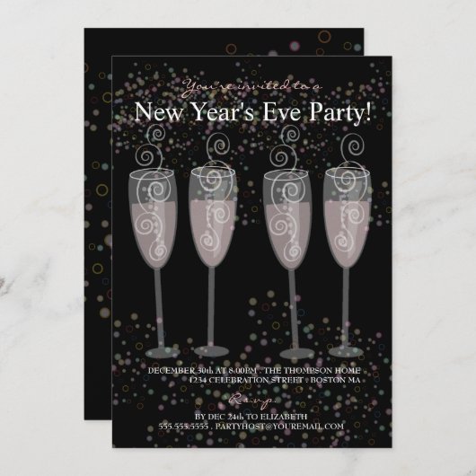 Champagner & Blasen Silvester Party Einladung (Vorne/Hinten)