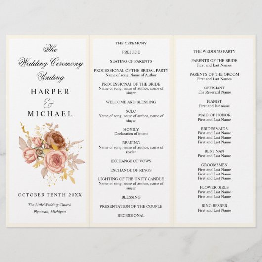 Champagner Blume Tri-Fold Hochzeitsprogramm (Vorderseite)