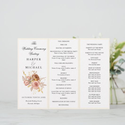 Champagner Blume Tri-Fold Hochzeitsprogramm (Stehend Vorderseite)