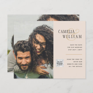 Champagner Blush FOTO Wedding Einladung QR Code