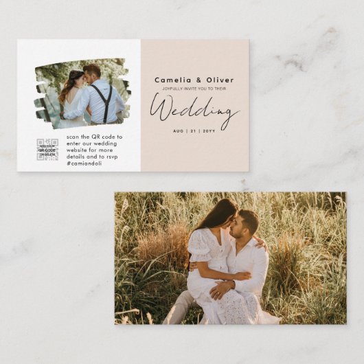 Champagner Blush FOTO Wedding Einladung QR Code (Vorne/Hinten)