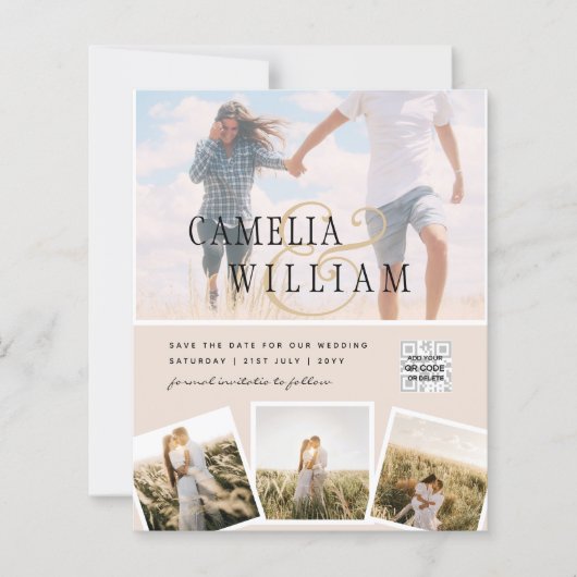 Champagner Blush FOTO Wedding Einladung QR Code (Vorderseite)