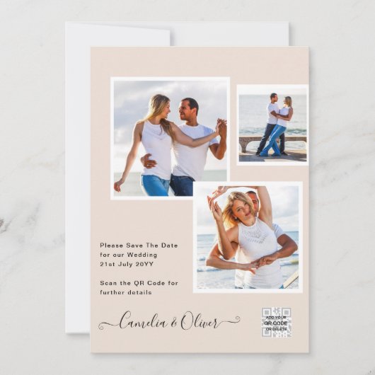 Champagner Blush FOTO Wedding Einladung QR Code (Vorderseite)