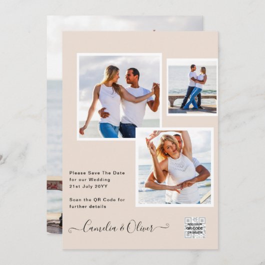 Champagner Blush FOTO Wedding Einladung QR Code (Vorne/Hinten)