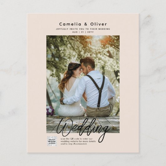 Champagner Blush FOTO Wedding Einladung QR Code Flyer (Vorne)