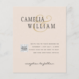 Champagner Blush FOTO Wedding Einladung QR Code Flyer