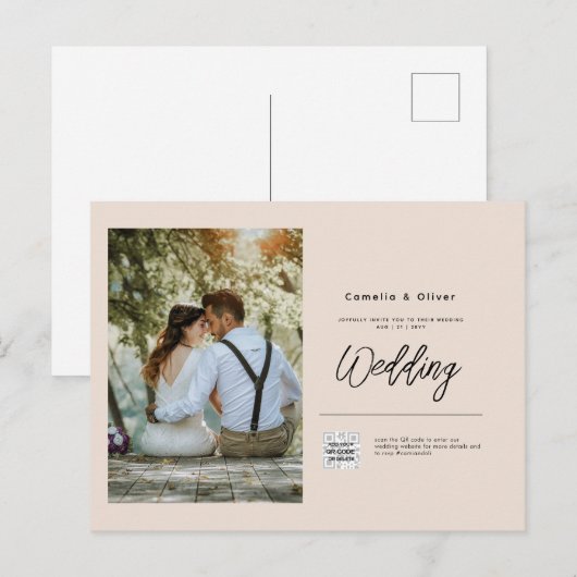 Champagner Blush FOTO Wedding Einladung QR Code Postkarte (Vorne/Hinten)