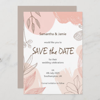 Champagner Blush Pink Hand gezeichnet Blumensaver Save The Date