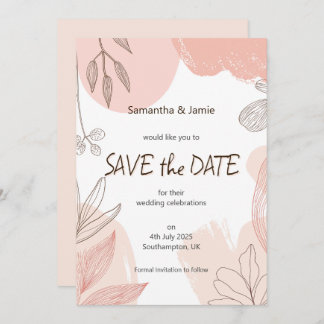 Champagner Blush Pink Hand gezeichnet Blumensaver Save The Date