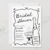 Champagner Brautparty Handgezeichnete Einladung (Vorderseite)