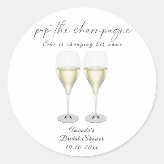 Champagner Bridal Shower Runder Aufkleber (Vorderseite)