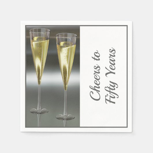 Champagner Brille 50. Hochzeitliches Party Serviette (Vorderseite)