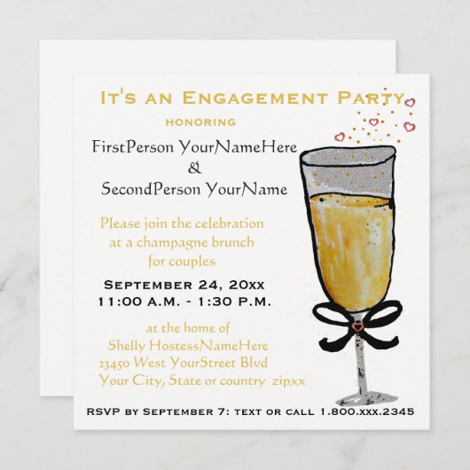 Champagner-Brunch Einladung (Vorne/Hinten)