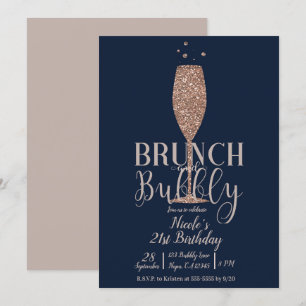Champagner Brunch Perlrose Gold Navy Geburtstag Einladung