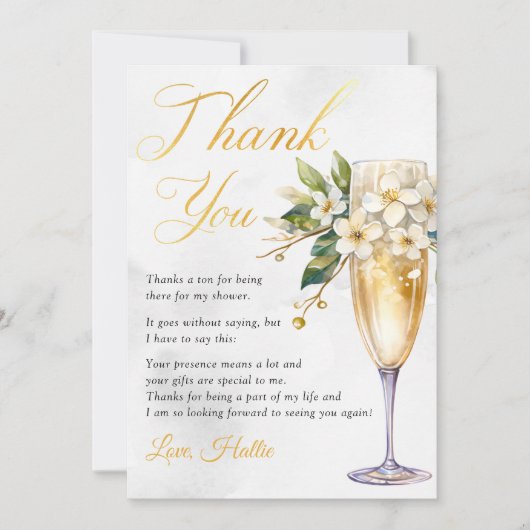 Champagner-Brunch und Brautparty Dankeskarte (Vorderseite)