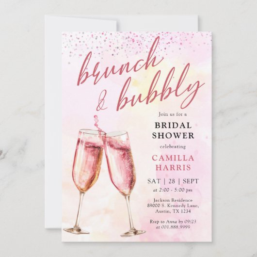 Champagner-Brunch und Brautparty in Rosa Einladung (Vorderseite)