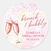 Champagner-Brunch und Brautparty in Rosa Runder Aufkleber (Vorderseite)