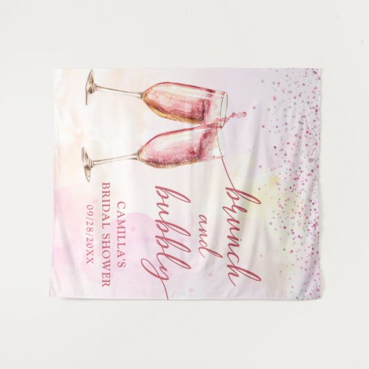 Champagner-Brunch und Brautparty in Rosa Wandteppich (Vorderseite (Horizontal))