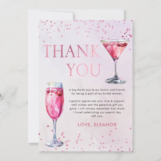 Champagner Brunch und Bubbly Brautparty Dankeskarte (Vorderseite)