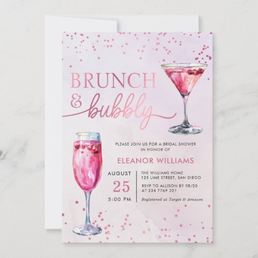 Champagner Brunch und Bubbly Brautparty Einladung (Vorderseite)