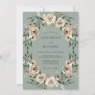 Champagner-Celadon-Laub-Eukalyptus-Hochzeit Einladung