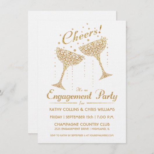 Champagner-Cheer-Verlobung Einladung II (Vorne/Hinten)