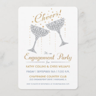 Champagner Cheer Verlobung Einladung Silver Gold