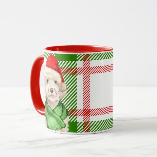 Champagner Cockapoo und Karierte Weihnachtsfeier T Tasse (Vorderseite Links)
