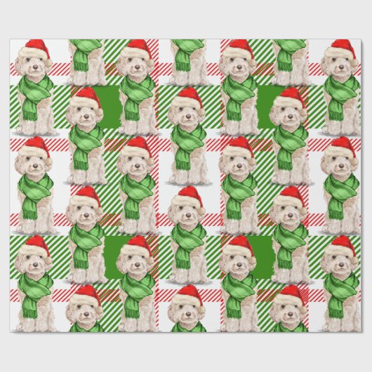 Champagner Cockapoo und Karierter Weihnachtsurlaub Geschenkpapier (Flach)