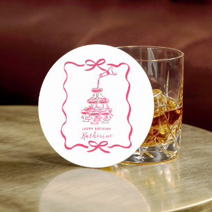 Champagner-Cocktail Rosa Handgezeichnete Geburtsta Runder Pappuntersetzer