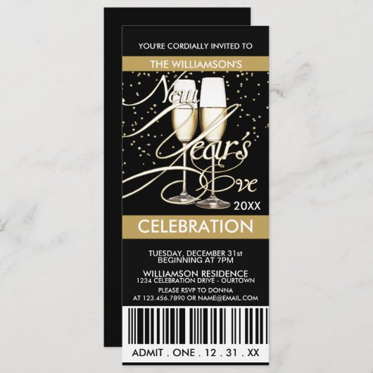 Champagner/Confetti Silvester Einladungen (Vorne/Hinten)