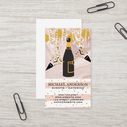 Champagner / Confetti und Balloons Visitenkarte (Vorderseite/Rückseite Beispiel)