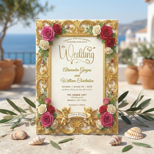 Champagner Creme & Rosa Falschfolie Hochzeit Einladung