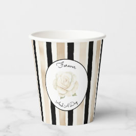 Champagner Creme Schwarz Weiß Rose Streifen Hochze Pappbecher